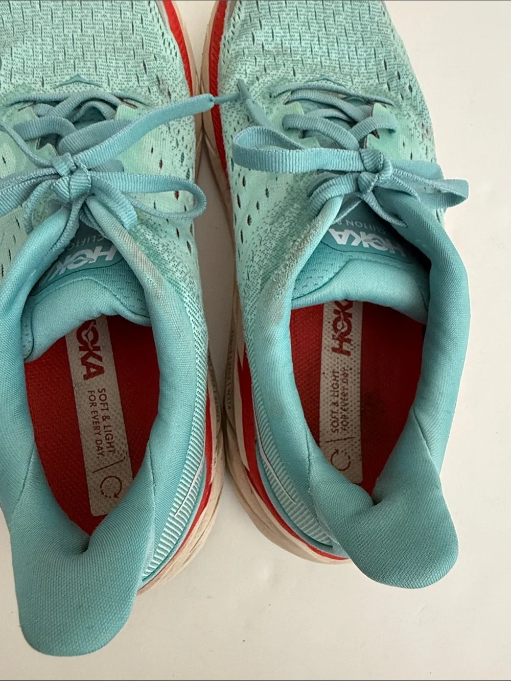 Hoka Women's Light Teal and Red Running Shoes size 9B